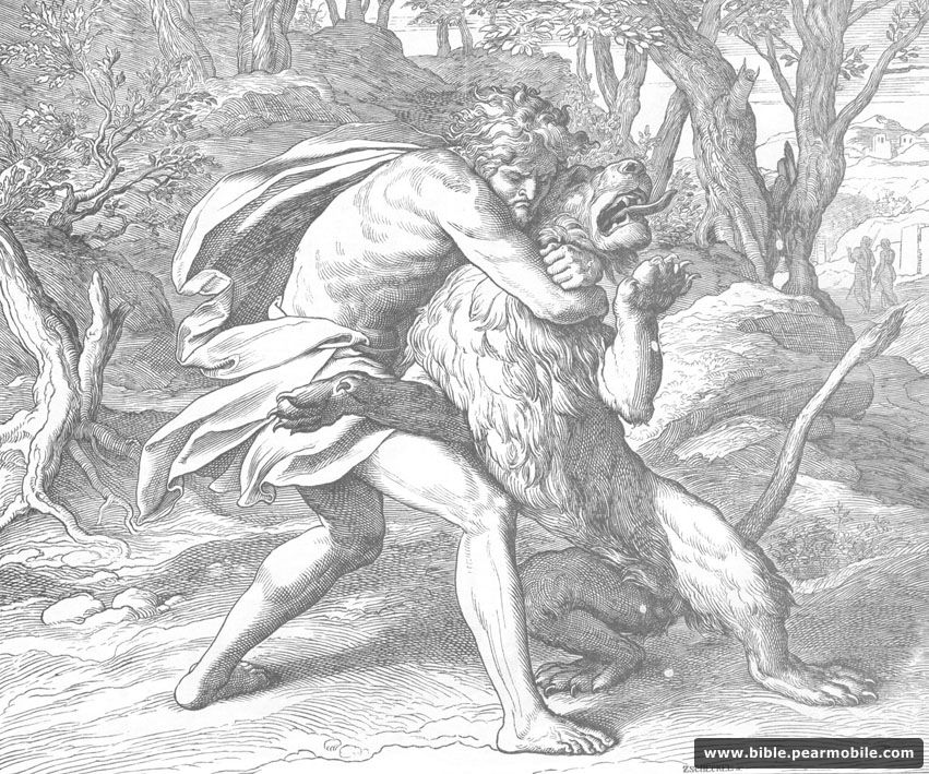 Hakim-hakim 14:6 - Samson Kills the Lion